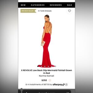 Low Back Slip Mermaid Fishtail Gown in Red
Norma Kamali, size M